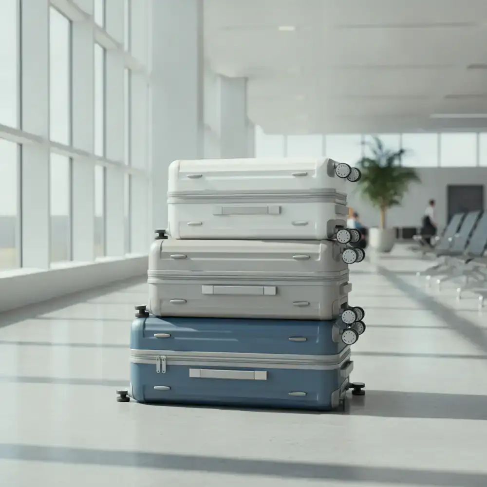 Durable hardshell suitcases stacked neatly